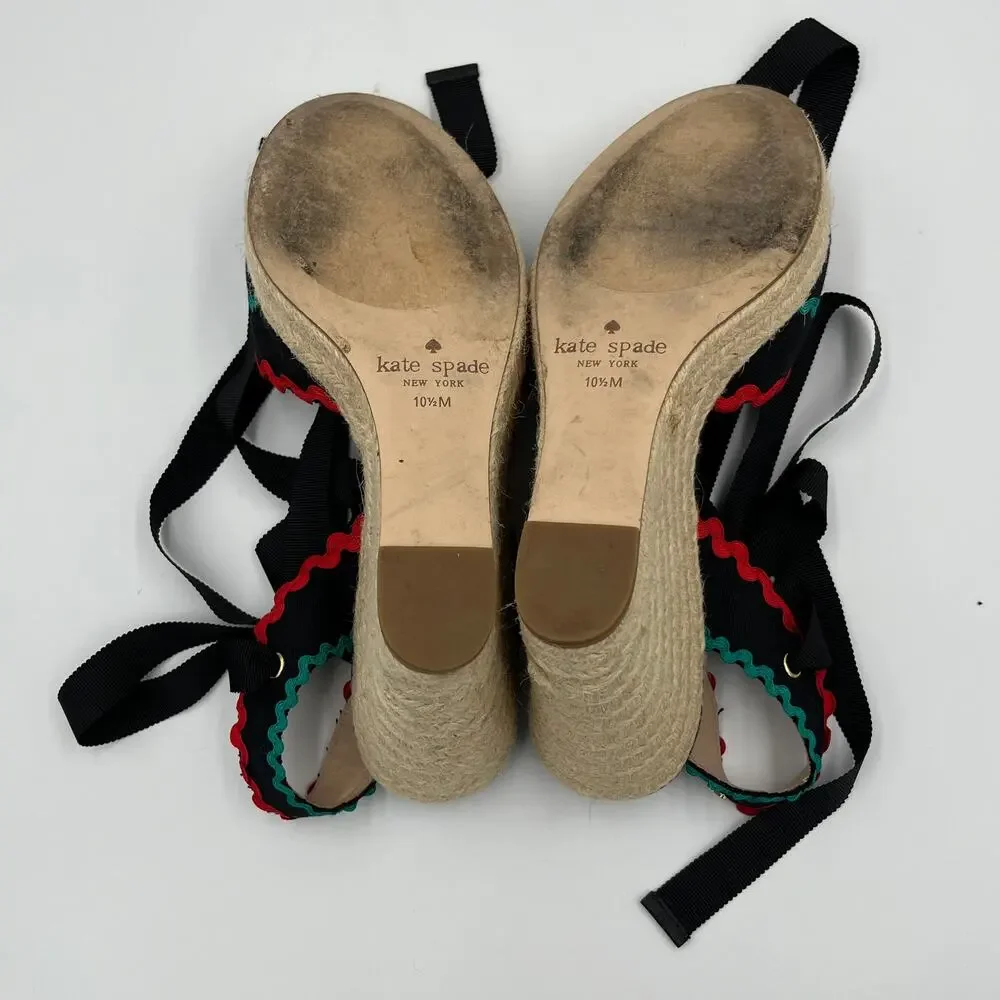 Kate Spade Javelina Ric Rac Trim Espadrille Wedges Sandals 10.5